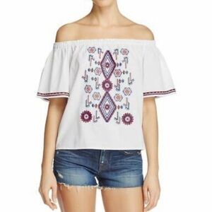 Beltaine White Cotton Embroidered Off the Shoulder Top Blouse BRAND NEW